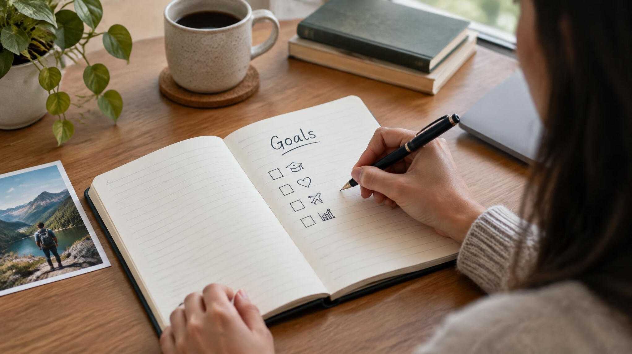 person writing goals in journal