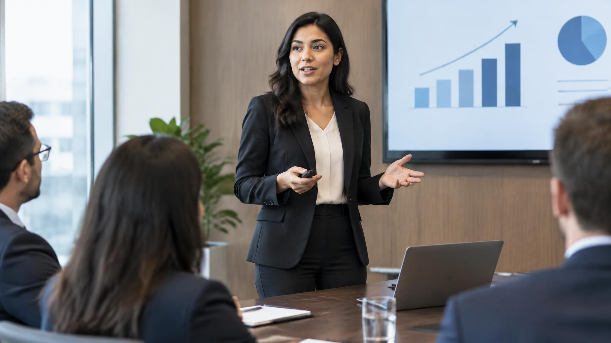 woman giving business presentation